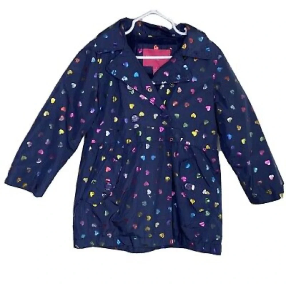 London Fog Girls Navy Jacket with Multicolor Heart Print